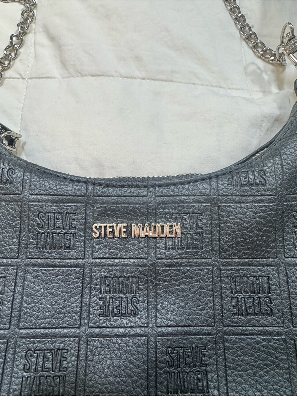 Steve Madden Black Quilted Logo Chain-Handle Shoulder Bag - Picture 4 of 11